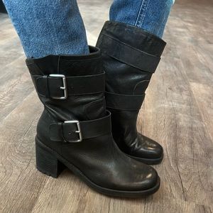 Sam Edelman lug sole black genuine leather double strap biker motorcycle boots